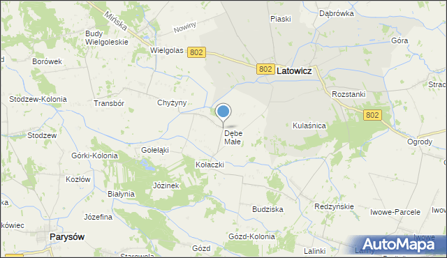 mapa Dębe Małe, Dębe Małe gmina Latowicz na mapie Targeo